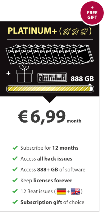 12 months of download + 12 Beat issue in German and English (PDF format) + Subscription gift of choice